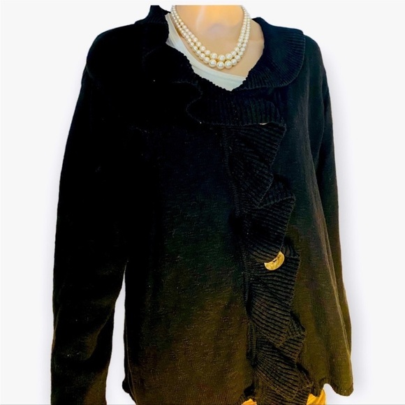 Willow VTG SWEATER CARDIGAN RUFFLE COLLAR DOUBLE BREASTED PEARL BUTTONS - Picture 7 of 9